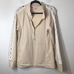 Lilly Pulitzer Cream Knit zip jacket women large lace feminine modest classic